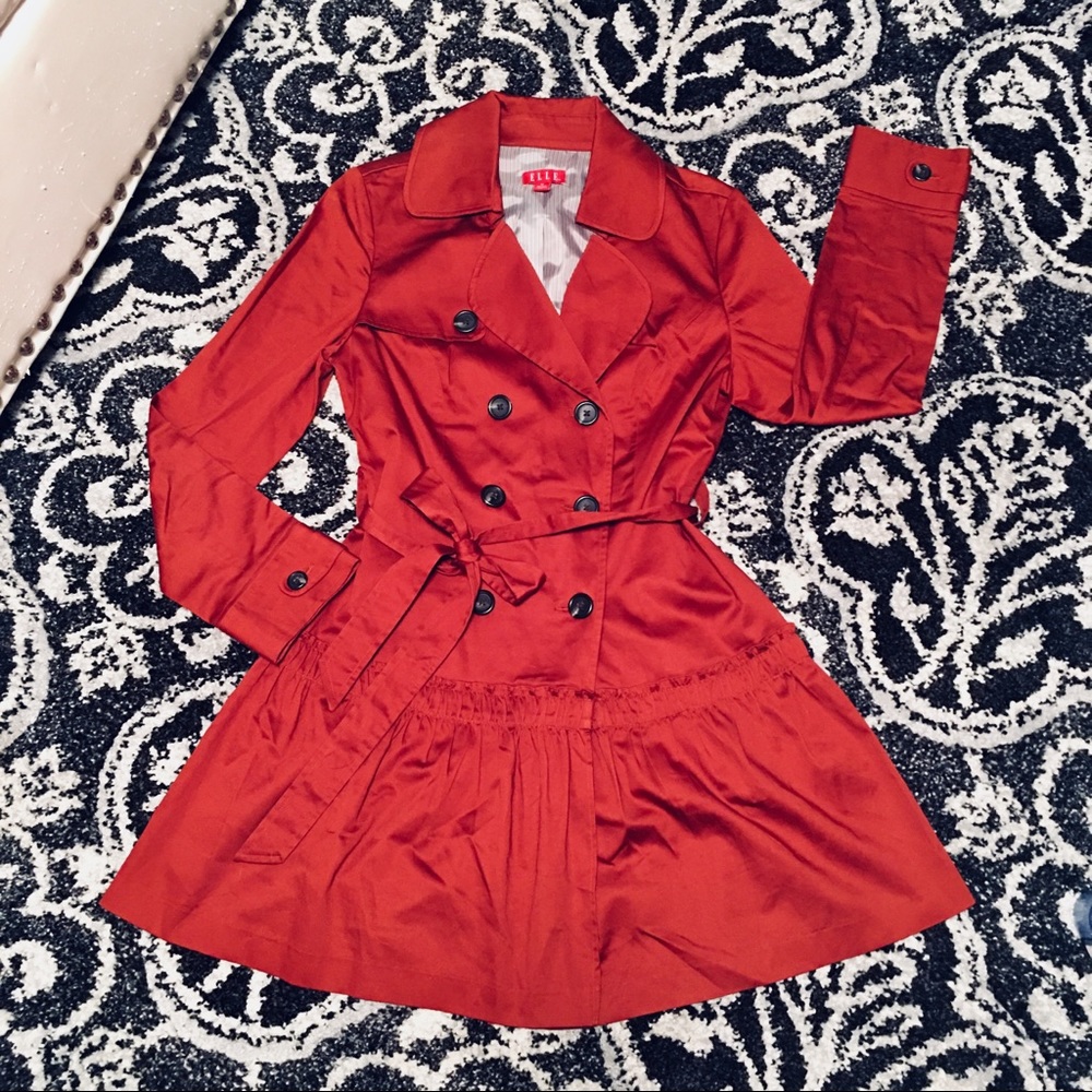 🍁 Ladies burnt orange trench coat ELLE medium 🍂